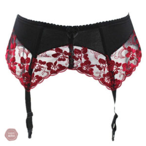 Porte-jarretelles floral rouge brodé élégant