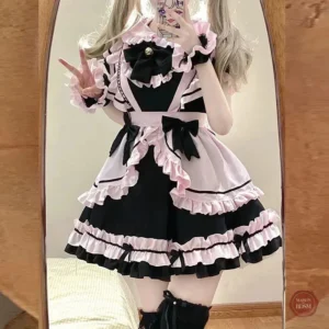 Robe Lolita noire et rose pour cosplay sexy