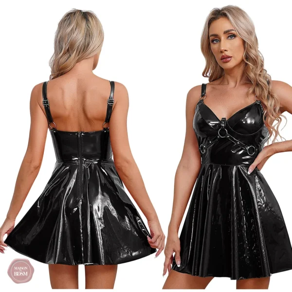 Robe sexy en latex avec rivets et anneau en métal